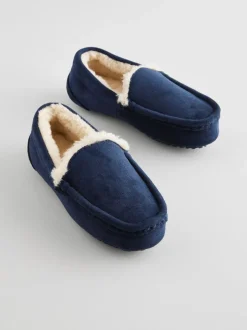 Pantoffels*Next - Behaaglijke pantoffels met mocassin Marineblauw met neutrale warme voering