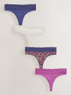 Onderbroeken*Next Marineblauw met paisleymotief - Katoenen kanten slipjes 4 stuks