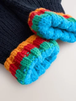 Mutsen, Handschoenen En Sjaals*Next Marineblauw met regenboogrib - Set van 3 -delige muts, sjaal en handschoenen (3-16jr)