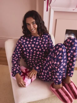 Pyjama's|Loungewear|Next - Pyjama met lange mouwen Marineblauw met sterren