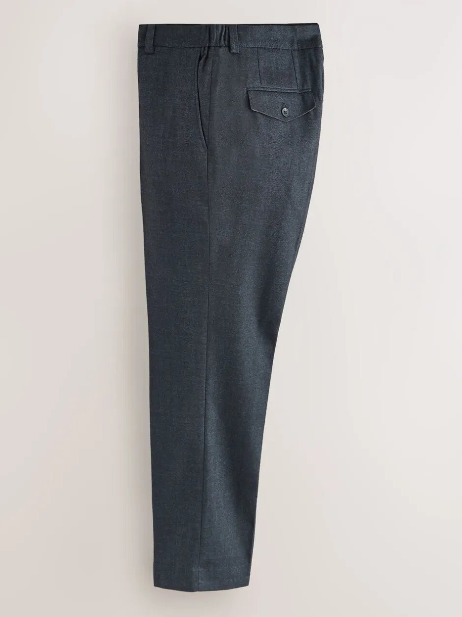 Formele Broek|Broeken En Chino's|Next - Regular Fit Smart Brushed Cotton Trousers Marineblauw met textuur