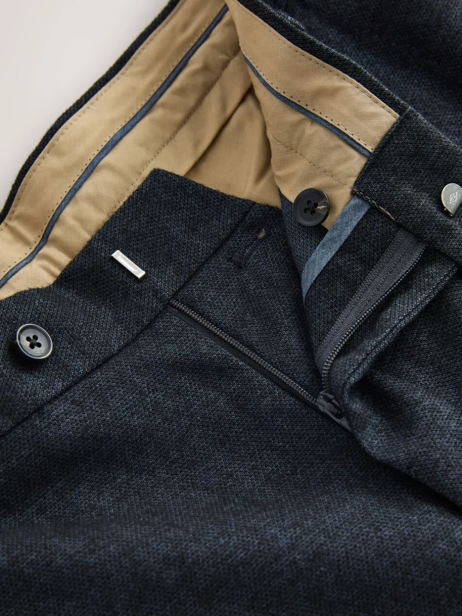 Formele Broek|Broeken En Chino's|Next - Regular Fit Smart Brushed Cotton Trousers Marineblauw met textuur