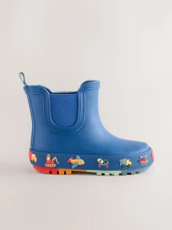 Laarzen*Next - Enkelhoge regenlaarzen Marineblauw met voertuigprint