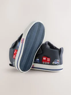 Boots*Next - Hoge schoenen met klittenbandsluiting Marineblauw met voertuigprint