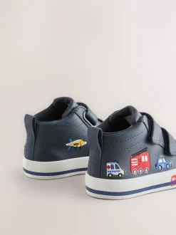 Boots*Next - Hoge schoenen met klittenbandsluiting Marineblauw met voertuigprint