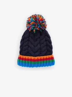 Mutsen, Handschoenen En Sjaals|Next - Beanie-muts met pompon (3mnd-16jr) Marineblauw regenboog geribbeld
