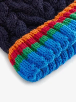 Mutsen, Handschoenen En Sjaals|Next - Beanie-muts met pompon (3mnd-16jr) Marineblauw regenboog geribbeld
