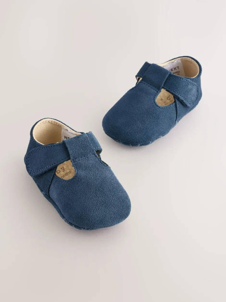 Babyschoenen*Next - Leren babyschoen met T-bandje (0 - 24 mnd) Marineblauw suède