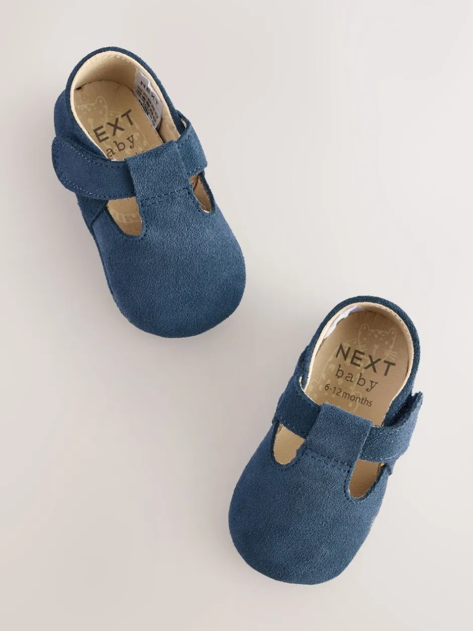Babyschoenen*Next - Leren babyschoen met T-bandje (0 - 24 mnd) Marineblauw suède