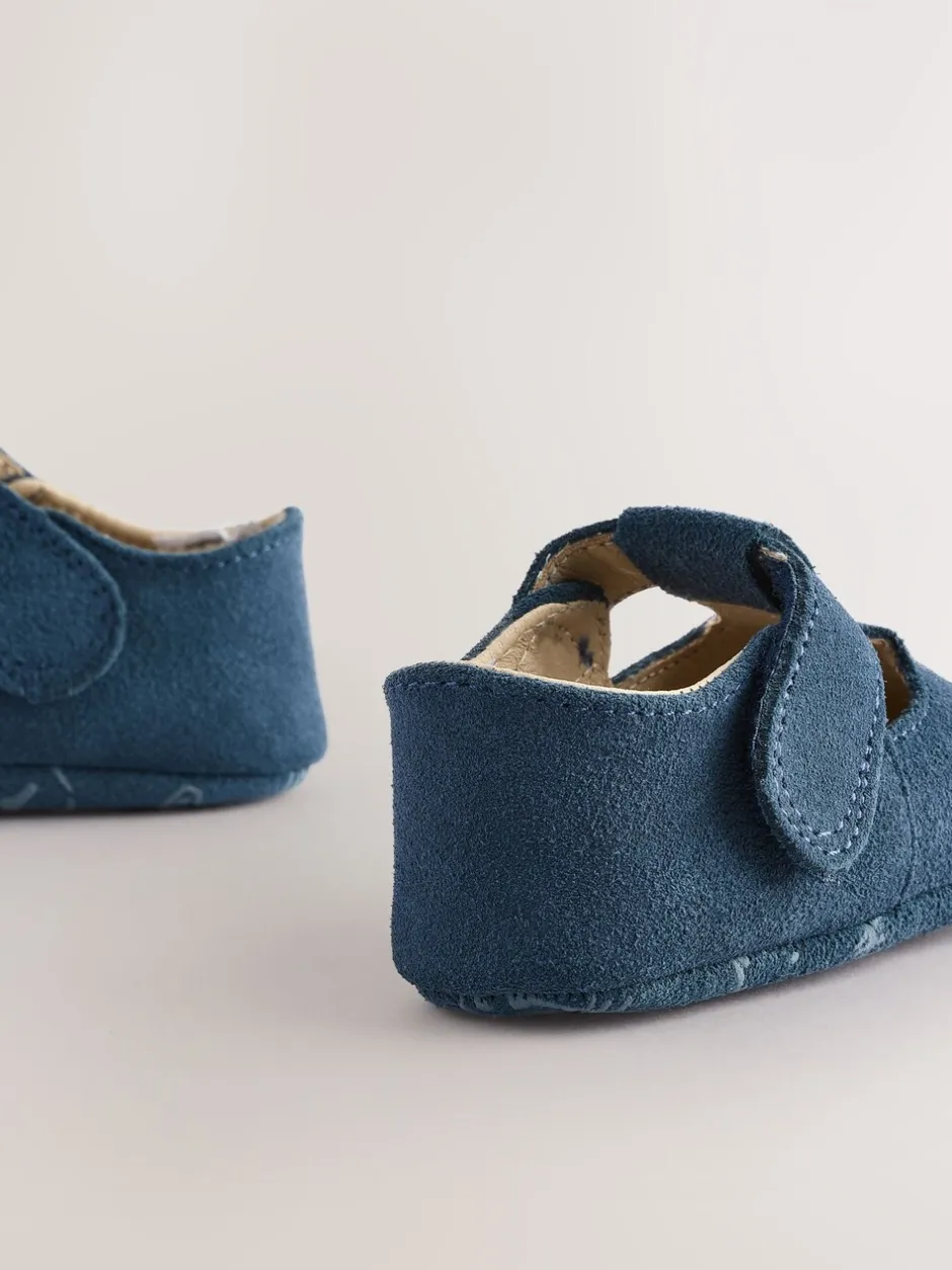 Babyschoenen*Next - Leren babyschoen met T-bandje (0 - 24 mnd) Marineblauw suède