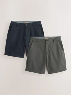 Shorts|Next - Ruimvallende pasvorm. - Set van 2 chinoshorts met stretch Marineblauw/antraciet