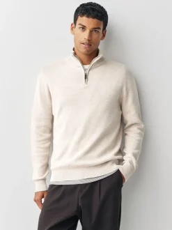 Gebreide Kleding|Next - 100% Cotton Regular Fit Premium Quarter Zip Jumpers 2 Pack Marineblauw/beigebruin