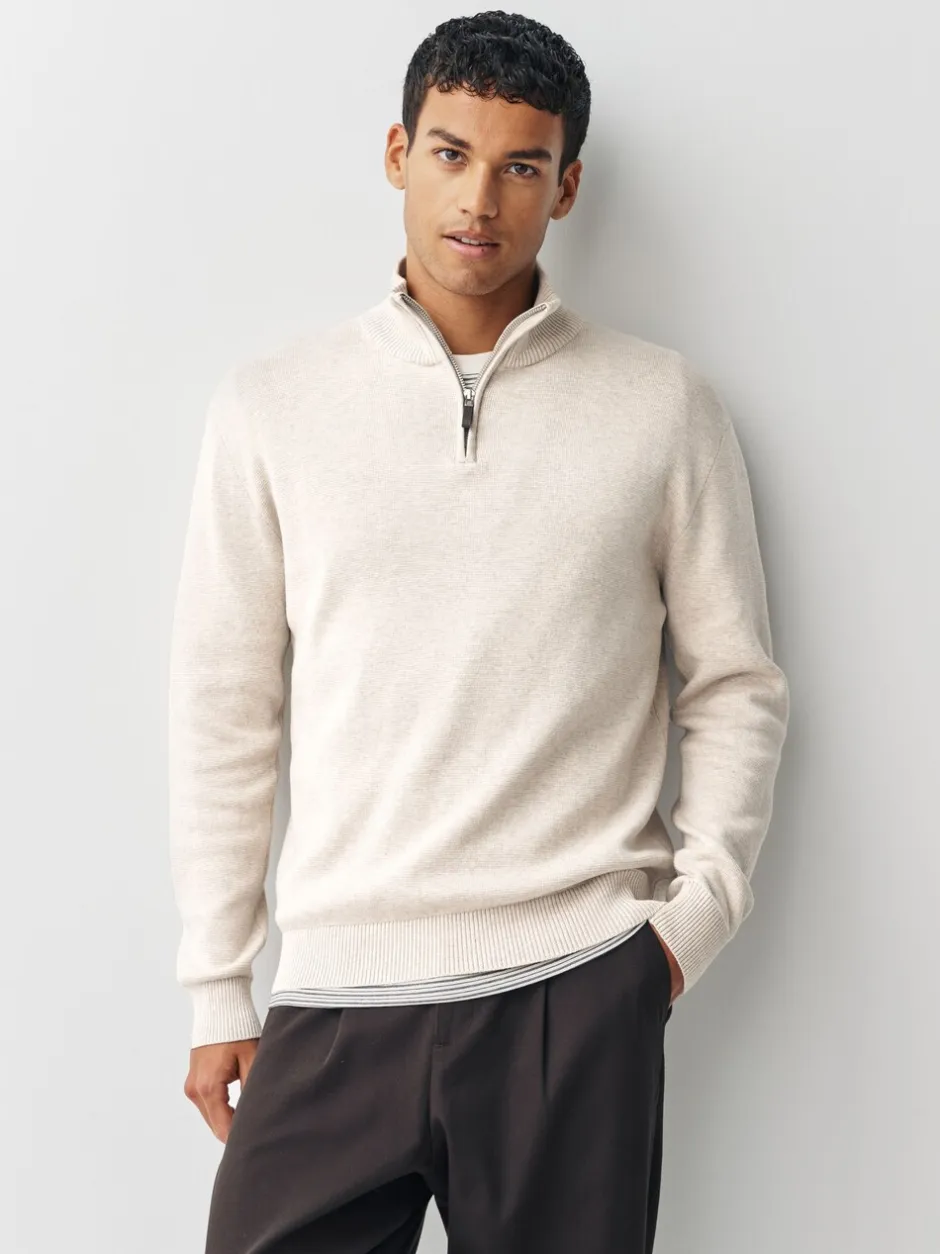 Gebreide Kleding|Next - 100% Cotton Regular Fit Premium Quarter Zip Jumpers 2 Pack Marineblauw/beigebruin
