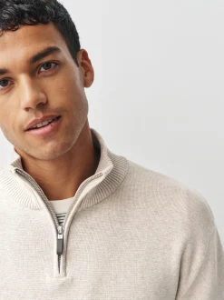 Gebreide Kleding|Next - 100% Cotton Regular Fit Premium Quarter Zip Jumpers 2 Pack Marineblauw/beigebruin
