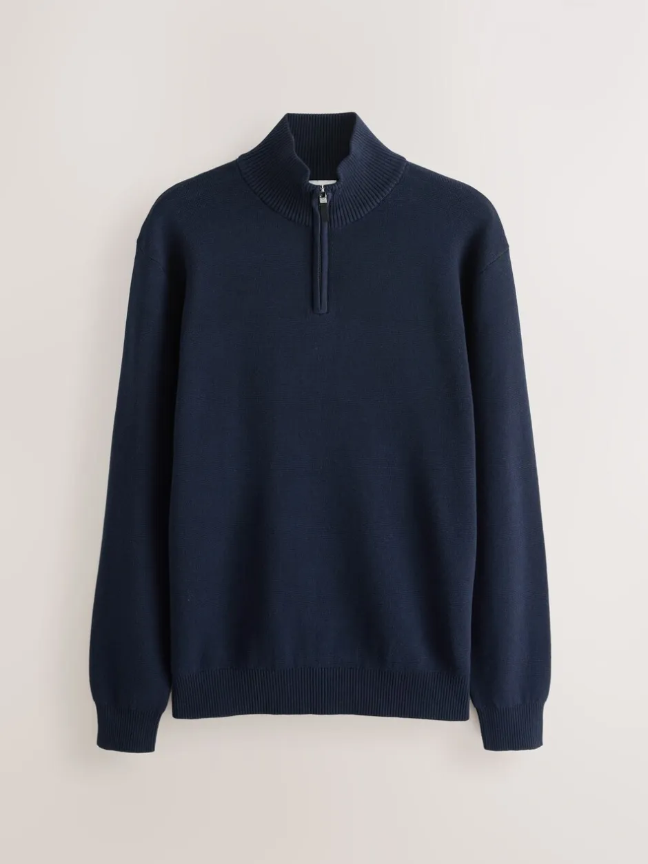 Gebreide Kleding|Next - 100% Cotton Regular Fit Premium Quarter Zip Jumpers 2 Pack Marineblauw/beigebruin