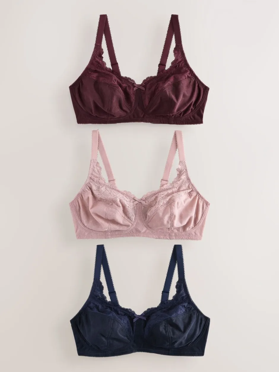 Beha's|Next - Total Support ultiem comfortabele kanten beha's met volledige cups 3 stuks Marineblauw/bessenrood/roze
