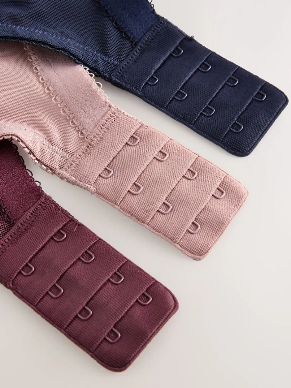 Beha's|Next - Total Support ultiem comfortabele kanten beha's met volledige cups 3 stuks Marineblauw/bessenrood/roze