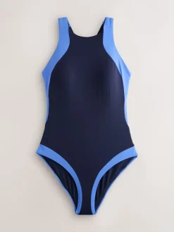 Badkleding|Next - Hoogsluitende halterbadpak met buikcorrectie Marineblauw/blauw