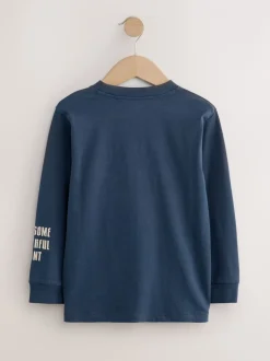 T-Shirts|Tops|Next - Bedrukte T-shirts met lange mouwen verpakking van 3 (3 - 16 jr) Marineblauw/blauw/ecru dinosaurus