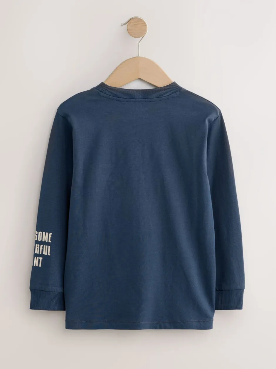 T-Shirts|Tops|Next - Bedrukte T-shirts met lange mouwen verpakking van 3 (3 - 16 jr) Marineblauw/blauw/ecru dinosaurus