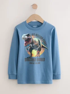 T-Shirts|Tops|Next - Bedrukte T-shirts met lange mouwen verpakking van 3 (3 - 16 jr) Marineblauw/blauw/ecru dinosaurus