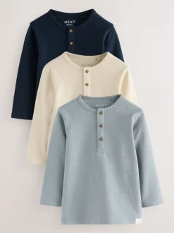 Tops|T-Shirts*Next Marineblauw/blauw/kiezelkleur - Set van 3 Henley T-shirts met lange mouwen (3mnd-7jr)