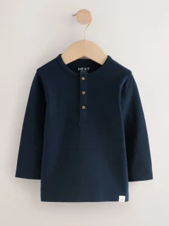 Tops|T-Shirts*Next Marineblauw/blauw/kiezelkleur - Set van 3 Henley T-shirts met lange mouwen (3mnd-7jr)