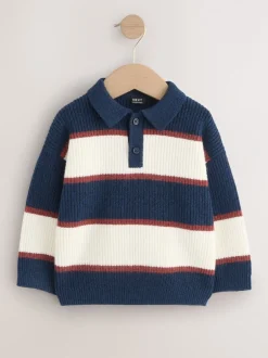 Truien En Breisels*Next - Gebreid gestreept rugbypoloshirt (3mnd-7jr) Marineblauw/bordeauxrood