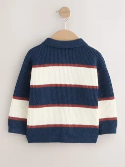 Truien En Breisels*Next - Gebreid gestreept rugbypoloshirt (3mnd-7jr) Marineblauw/bordeauxrood