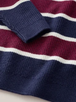 Truien En Breisels|Next - Gebreid rugbyshirt (3-16jr) Marineblauw/bordeauxrood gestreept