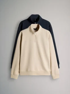 Loungewear|Sweaters En Hoody´S*The Set - 2 Pack Zip Neck Sweatshirts Marineblauw/bruin