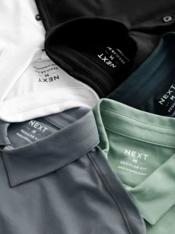 Poloshirts|T-Shirts En Hemden*Next Marineblauw/bruin/grijs/wit/saliegroen - Normale Pasvorm - Set van 5 jersey poloshirts met korte mouwen