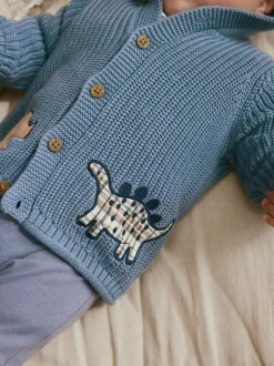 Truien En Breisels|Next Marineblauwe dinosaurusprint geborduurd - Gebreid babyvest met capuchon (0 mnd-2 jr)