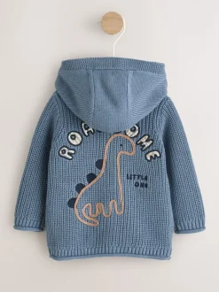 Truien En Breisels|Next Marineblauwe dinosaurusprint geborduurd - Gebreid babyvest met capuchon (0 mnd-2 jr)
