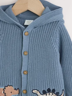 Truien En Breisels|Next Marineblauwe dinosaurusprint geborduurd - Gebreid babyvest met capuchon (0 mnd-2 jr)