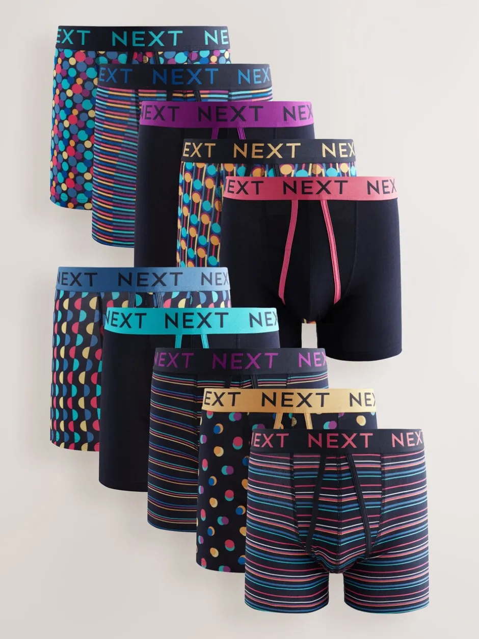 Ondergoed|Ondergoed*Next Marineblauwe kleur met opvallende stippen en strepen - Verpakking van 10 - Boxershorts met A-voorkant