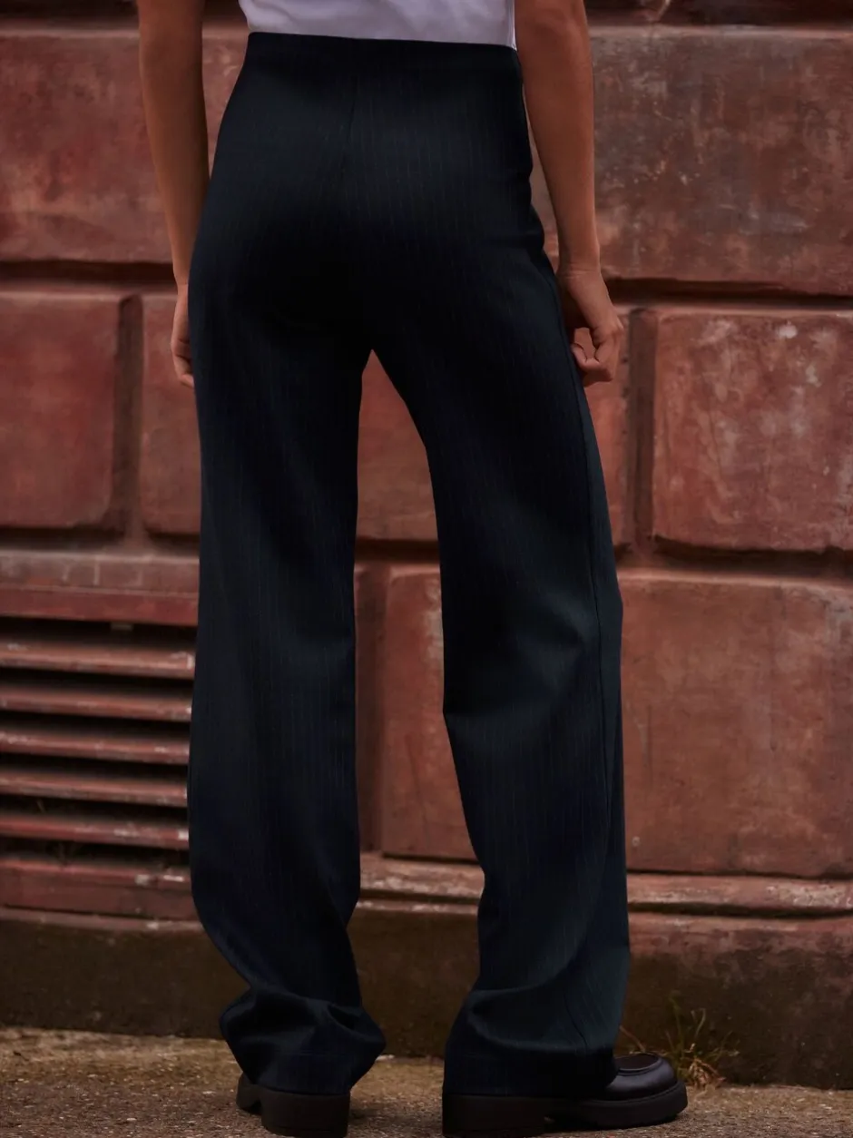 Broeken|Next - Smoothing Ponte Jersey Broek met Wijde Pijpen Marineblauwe krijtstreep