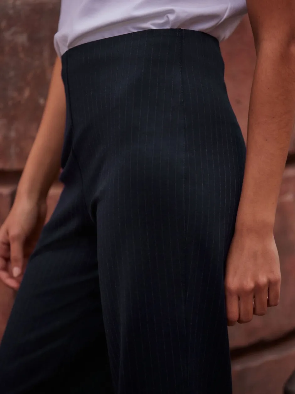 Broeken|Next - Smoothing Ponte Jersey Broek met Wijde Pijpen Marineblauwe krijtstreep