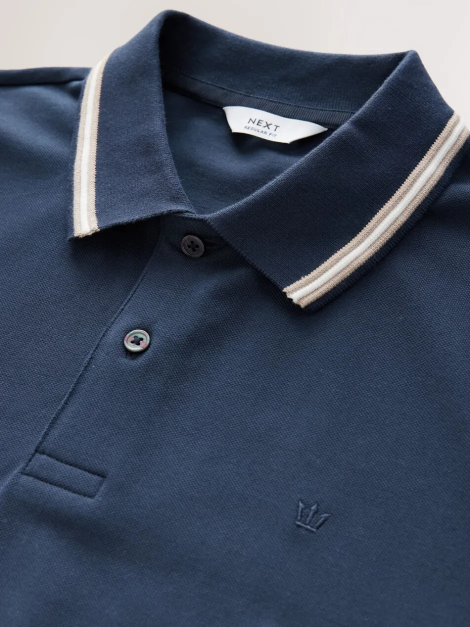 Poloshirts*Next Marineblauwe Ottoman - Regular fit poloshirt met korte mouwen en contrasterende randen