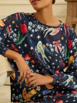Pyjama's|Loungewear|Love & Roses - Jersey Long Sleeve Pyjamas Set Marineblauwe print