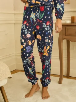 Pyjama's|Loungewear|Love & Roses - Jersey Long Sleeve Pyjamas Set Marineblauwe print