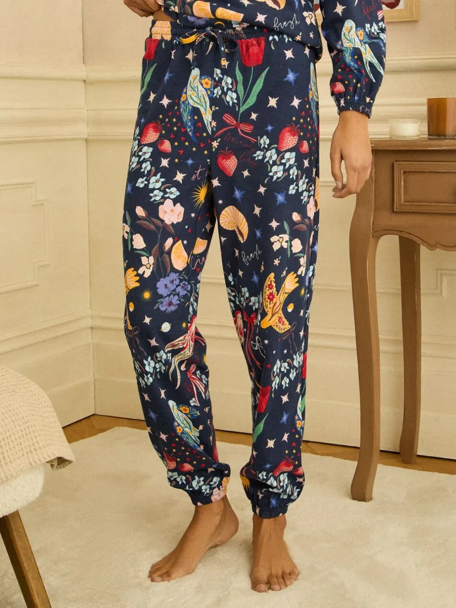 Pyjama's|Loungewear|Love & Roses - Jersey Long Sleeve Pyjamas Set Marineblauwe print