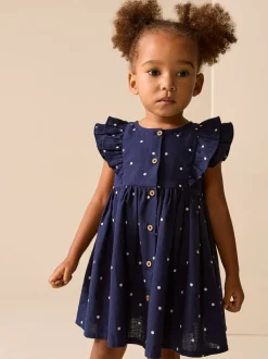 Gelegenheidskleding|Next - Double Ruffle Sleeve Dress (3mths-8yrs) Marineblauwe stip