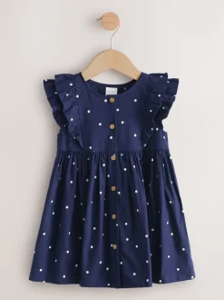 Gelegenheidskleding|Next - Double Ruffle Sleeve Dress (3mths-8yrs) Marineblauwe stip
