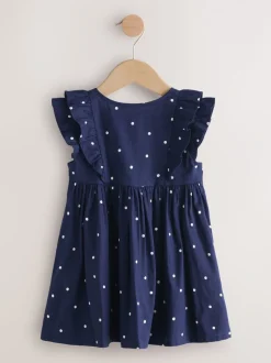 Gelegenheidskleding|Next - Double Ruffle Sleeve Dress (3mths-8yrs) Marineblauwe stip