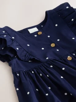 Gelegenheidskleding|Next - Double Ruffle Sleeve Dress (3mths-8yrs) Marineblauwe stip
