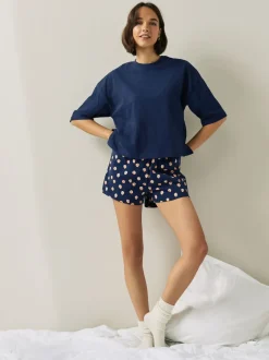 Pyjama's|Loungewear|Next - Korte katoenen pyjama Marineblauwe stip