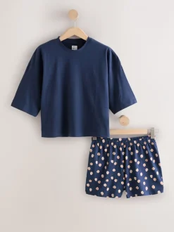 Pyjama's|Loungewear|Next - Korte katoenen pyjama Marineblauwe stip