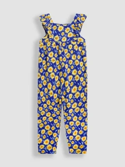 Jumpsuits En Playsuits*Jojo Maman Bébé - jumpsuit met ruches vooraan Marineblauwe zonnebloem