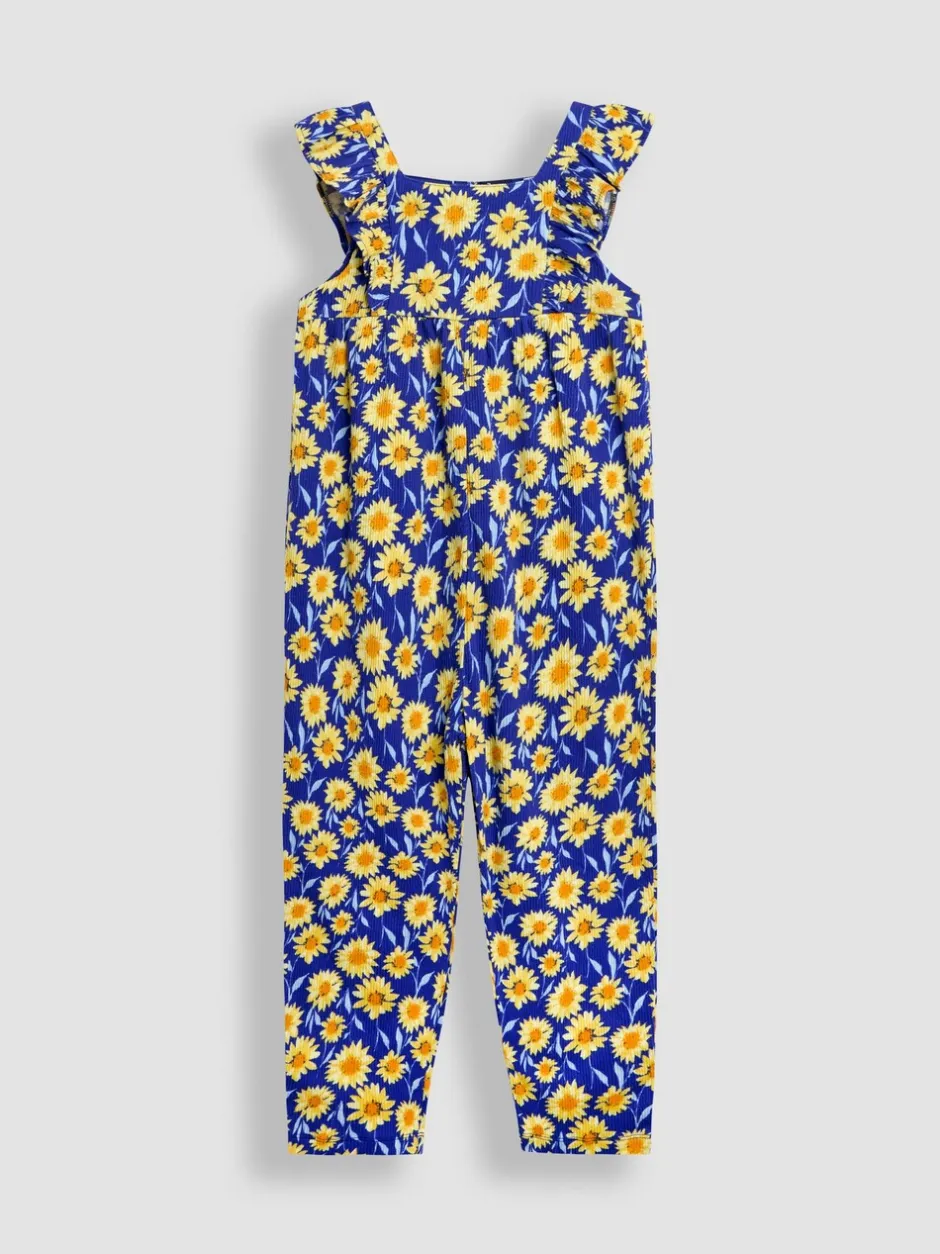Jumpsuits En Playsuits*Jojo Maman Bébé - jumpsuit met ruches vooraan Marineblauwe zonnebloem